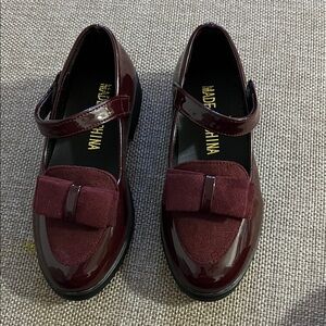 Burgundy Patent Leather Loafers with Bow